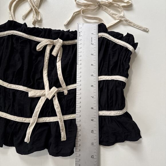 Thirty Thirty LA Crop Top Ruffle‎ Bow Ties Black Cream Coquette Y2K Women's M - Picture 12 of 12
